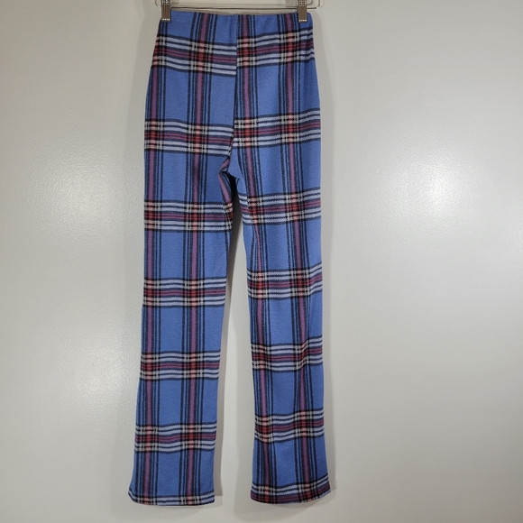 URBAN OUTFITTERS blue plaid straight leg stretch knit academia pull on pants - Picture 6 of 7